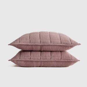 NWOT QUINCE Organic Airy Gauze Box Quilt Sham Set of 2 King Fig Retail$55 (Q31)